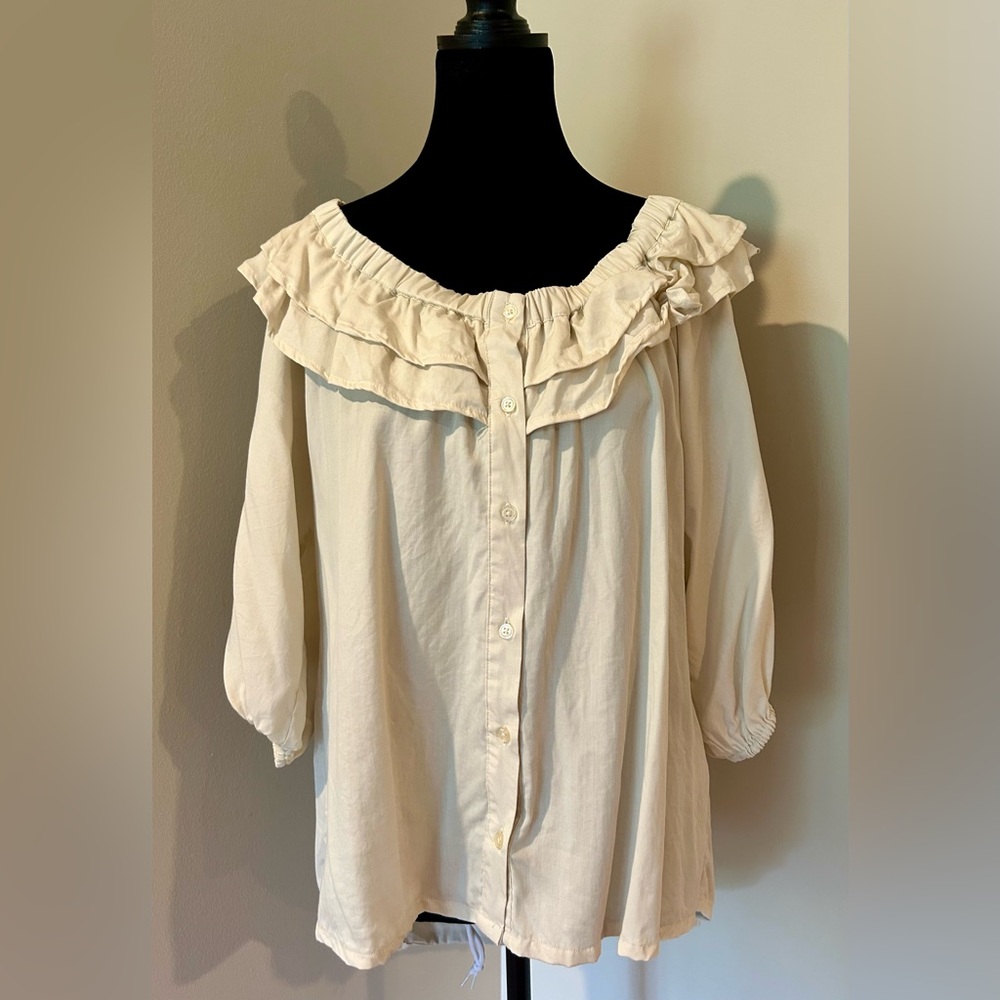 Cupio Off-White Ruffle Button-Down Blouse